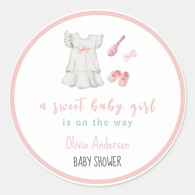 Boho Sweet Pink Girl Outfit Babydusche Runder Aufkleber (Vorderseite)