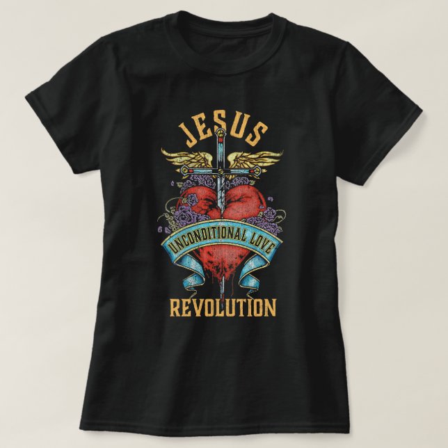 Boho Sword Wings Herz Christliche Jesus Revolution T-Shirt (Design vorne)