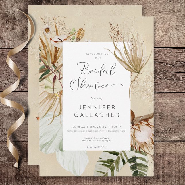 Boho Tan Floral Grass Brautparty Einladung (Boho Tan Floral Grass Bridal Shower Invitation)