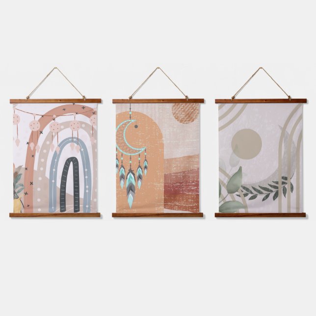 Boho Tapestries Collection Wandteppich Mit Holzrahmen (Dreifach)