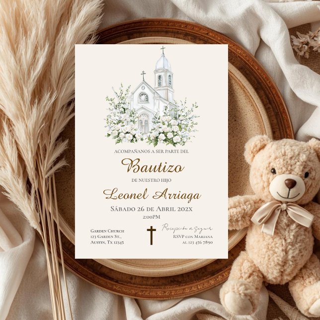 Boho-Taufe auf Spanisch mit Kirche Einladung (Von Creator hochgeladen)