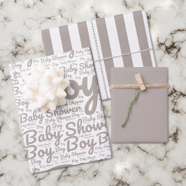 Boho Taupe Script Typografie Boy Baby Shower Geschenkpapier Set
