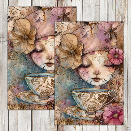 BOHO TEA MÄDCHEN DECOUPAGE TISSUPAPIER SEIDENPAPIER