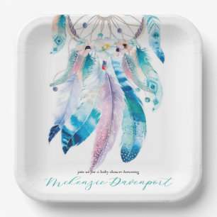 Boho Teal and Purple Dreamcatcher Baby Shower Pappteller