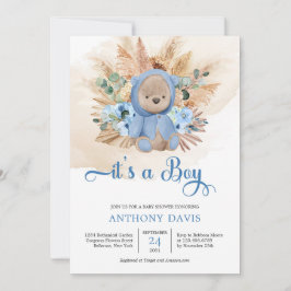 Boho Teddy Bär mit einem Pampasgras-Sweatshirt Einladung