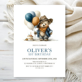 Boho Teddy Bear 1st Birthday Party Invitation Einladung