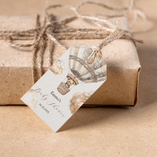 Boho Teddy Bear Air Balloon Sky Baby Dusche Geschenkanhänger (Boho Teddy Bear Air Balloon Sky Baby Shower Gift Tags)