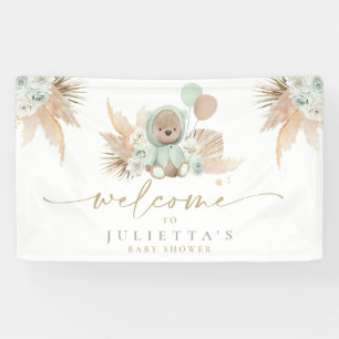 Boho Teddy Bear Baby Dusche Grüner Bär Willkomme Banner