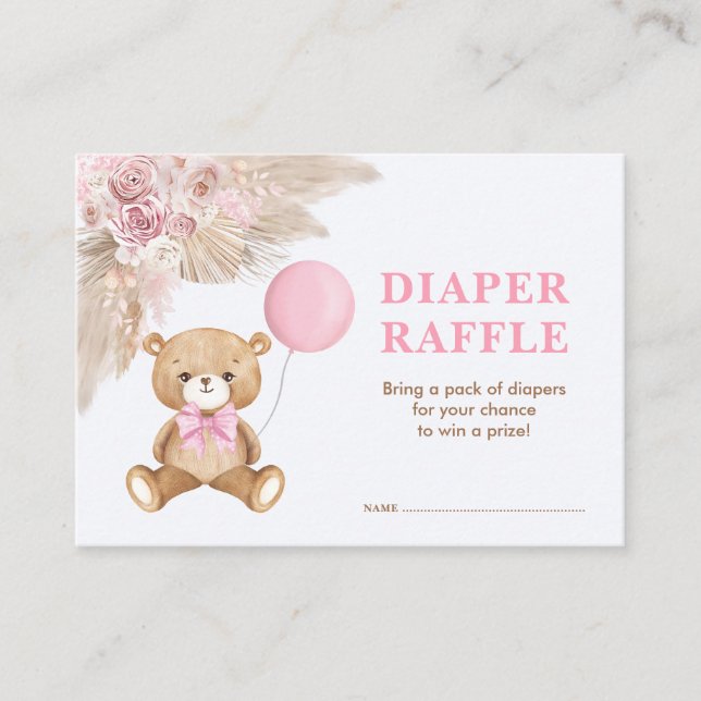 Boho Teddy Bear Baby Pink Ballon Windelwölfe Begleitkarte (Vorderseite)