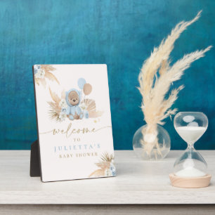 Boho Teddy Bear Baby Shower Boy Blue Bär Willkomme Fotoplatte