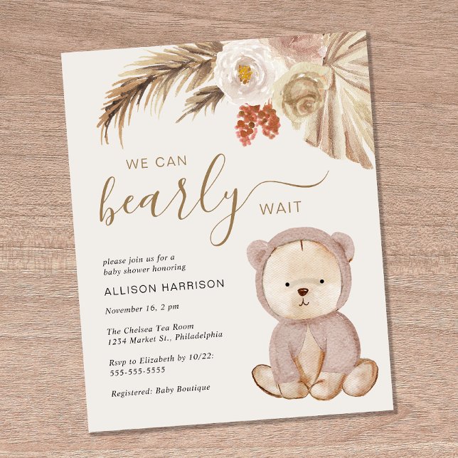Boho Teddy Bear Baby Shower Einladung (Von Creator hochgeladen)