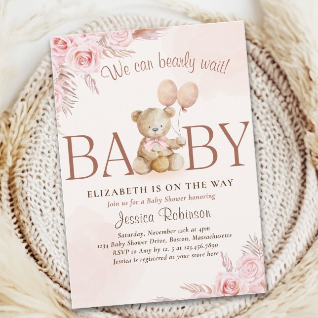 Boho Teddy Bear Baby Shower Girl Einladung (Von Creator hochgeladen)