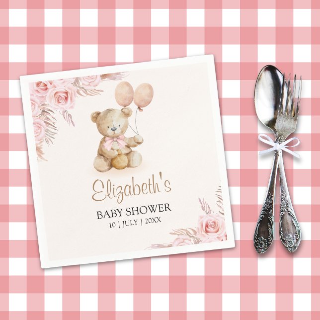 Boho Teddy Bear Baby Shower Girl Serviette (Von Creator hochgeladen)
