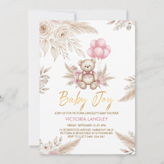 Boho Teddy Bear Baby Shower Invitation