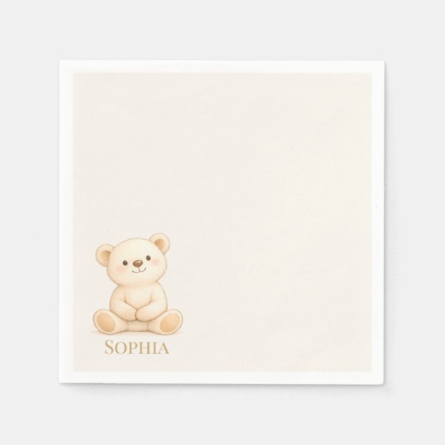 Boho Teddy Bear Baby Shower Serviette (Vorderseite)