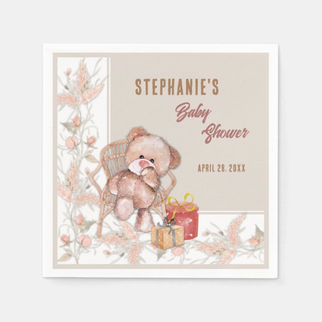 Boho Teddy Bear Baby Shower Serviette (Vorderseite)