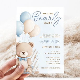 Boho Teddy Bear Balloon Boy Bearly Wait Invitation