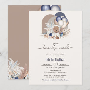 Boho Teddy Bear & Balloons Bearly Wait Baby Dusche Einladung