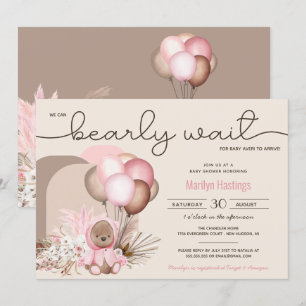 Boho Teddy Bear & Balloons Bearly Wait Baby Dusche Einladung