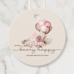 Boho Teddy Bear & Balloons Bearly Wait Baby Dusche Geschenkanhänger