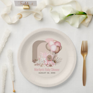 Boho Teddy Bear & Balloons Bearly Wait Baby Dusche Pappteller