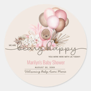 Boho Teddy Bear & Balloons Bearly Wait Baby Dusche Runder Aufkleber