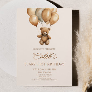 Boho Teddy Bear Beary Erster Geburtstag Party Einladung