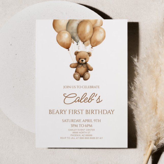 Boho Teddy Bear Beary Erster Geburtstag Party Einladung (Von Creator hochgeladen)