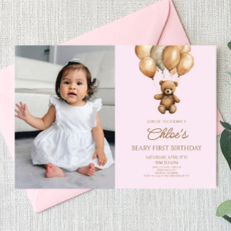 Boho Teddy Bear Beary Erster Geburtstag Party Einladung