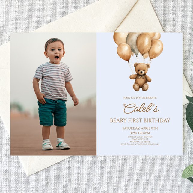 Boho Teddy Bear Beary Erster Geburtstag Party Einladung (Von Creator hochgeladen)
