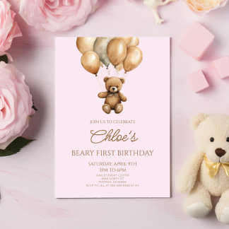 Boho Teddy Bear Beary Erster Geburtstag Party Einladung