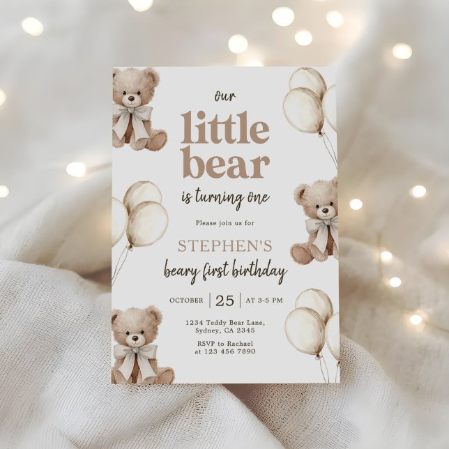 Boho Teddy Bear Beary First 1st Birthday Party Einladung (Von Creator hochgeladen)