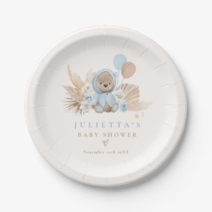 Boho Teddy Bear Blue Bearly Wait Baby Dusche Pappteller