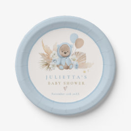 Boho Teddy Bear Blue Bearly Wait Baby Dusche Pappteller