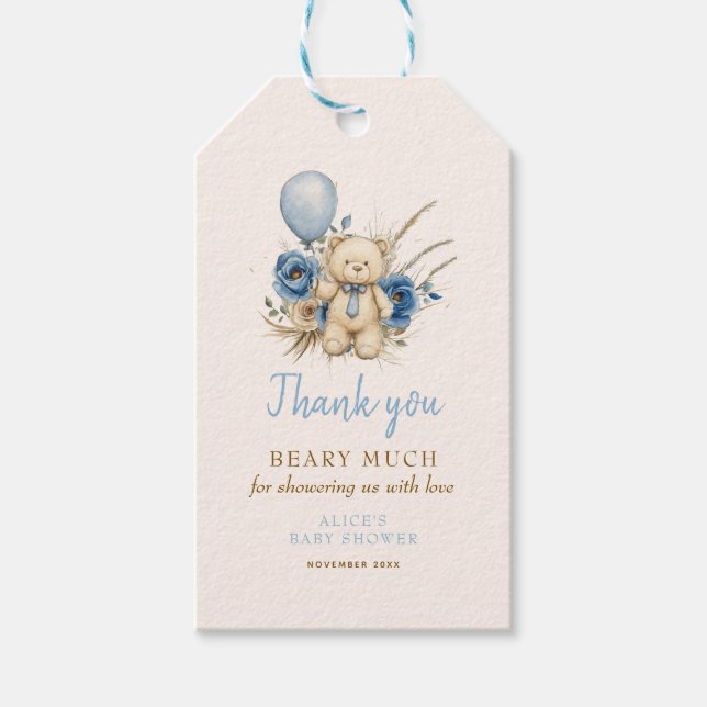 Boho Teddy Bear Blue Bearly Wait Baby Shooting Fav Geschenkanhänger (Vorderseite)