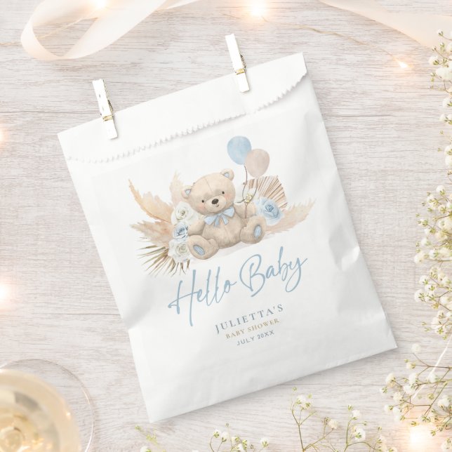 Boho Teddy Bear Boy Blue Bearly Wait Baby Dusche Geschenktütchen (Ausgeschnitten)