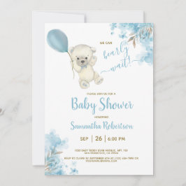 Boho Teddy Bear Dusty Blue Balloon Babydusche Einladung