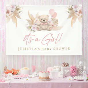 Boho Teddy Bear Girl Pink Baby Dusche Willkommen Banner