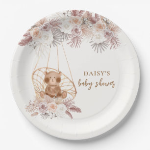 Boho Teddy Bear Pampas Blume Babydusche Pappteller