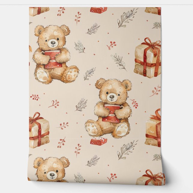Boho Teddy Bear Pattern Baby Kinderzimmer Room Tapete (Abrollen)