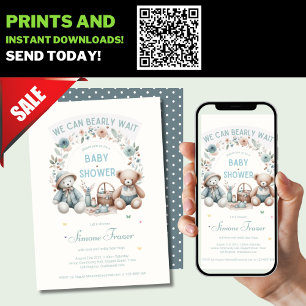 Boho Teddy Bear Picnic Baby Shower Themed Boys Einladung