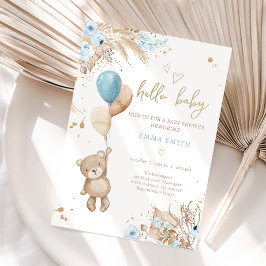 Boho Teddy Bear Picnic Boy Blue Baby Dusche Einladung