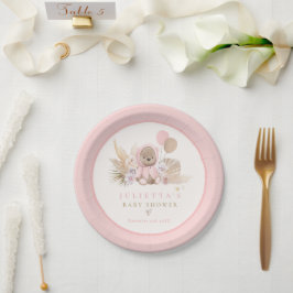 Boho Teddy Bear Pink Bearly Wait Baby Dusche Pappteller