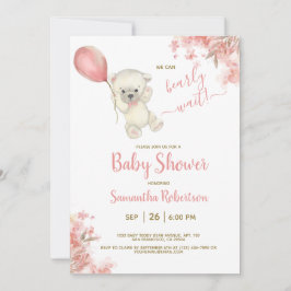 Boho Teddy Bear Pink Floral Balloon Babydusche Einladung