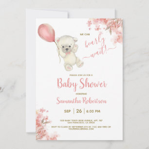 Boho Teddy Bear Pink Floral Balloon Babydusche Einladung