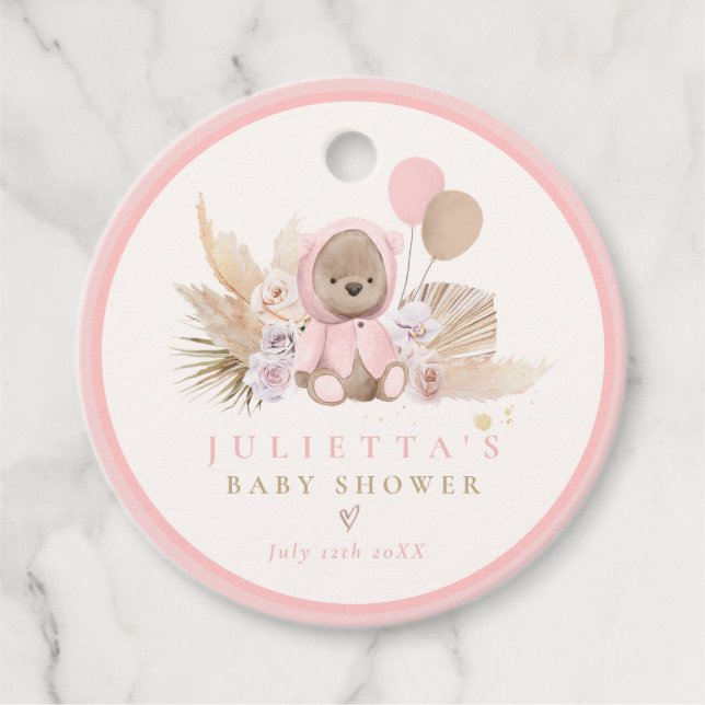Boho Teddy Bear Pink Teddy Bear Baby Showgeschenk Geschenkanhänger (Vorderseite)