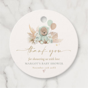 Boho Teddy Bear Sage Green Bearly Wait Baby Dusche Geschenkanhänger