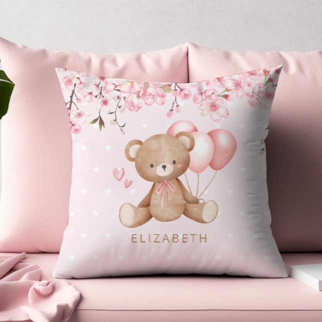 Boho Teddy Bear Watercolor Blume Personalisiert Kissen (Von Creator hochgeladen)