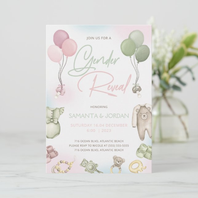 Boho Teddy Genre Reveal Invitation Card (Debout devant)