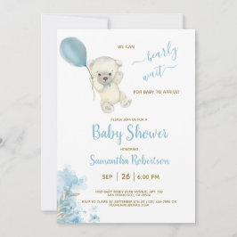 Boho Teddy Polar Bear Blue Balloon Babydusche Einladung
